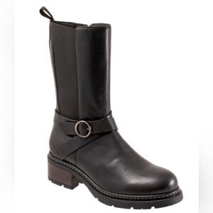 Softwalk Neenah Black Leather Zipper Motorcycle Boot Lug Sole Size 10N NWOT